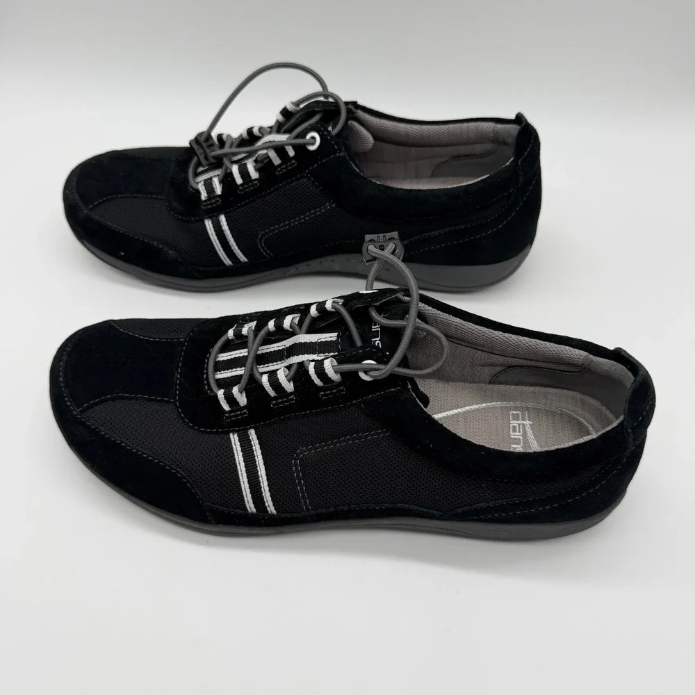 Dansko Women's Comfort Walking Sneakers Black Suede Mesh Toggle Lace Shoes 41